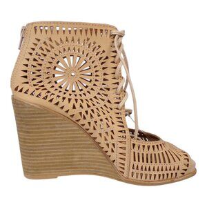 Jeffrey Campbell Rodillo Wedge Sandals Size 9 Tan Leather Lace Up #1257